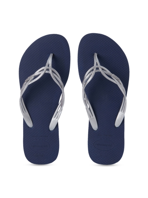 

Havaianas Women Grey & Navy Blue Solid Thong Flip-Flops