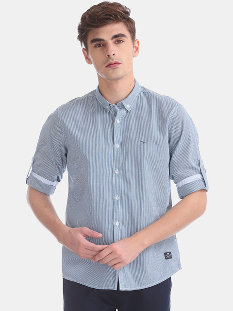 

Flying Machine Men Blue & White Striped Casual Shirt