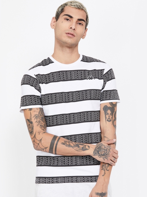 

Kappa Men Black & White Striped Round Neck T-shirt