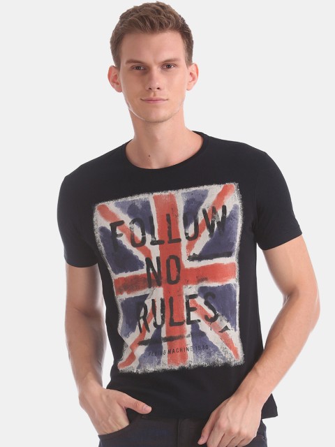 

Flying Machine Men Black Printed Round Neck T-shirt