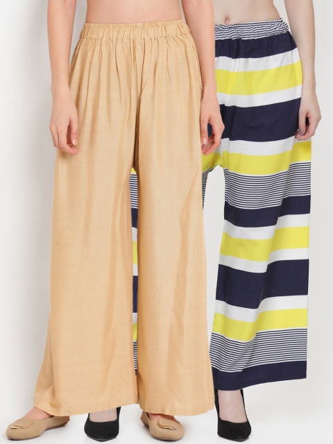 

TAG 7 Women Pack of 2 Printed Wide Leg Palazzos, Beige