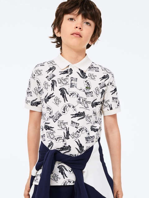 

Lacoste Boys White & Black Printed Polo