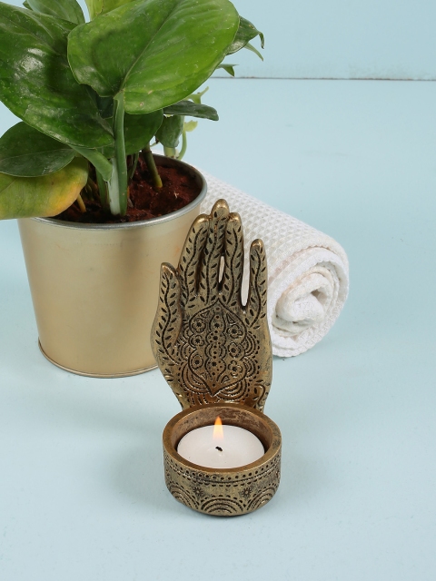 

Chumbak Gold-Toned Textured Calm Palm Tealight Candle Holder