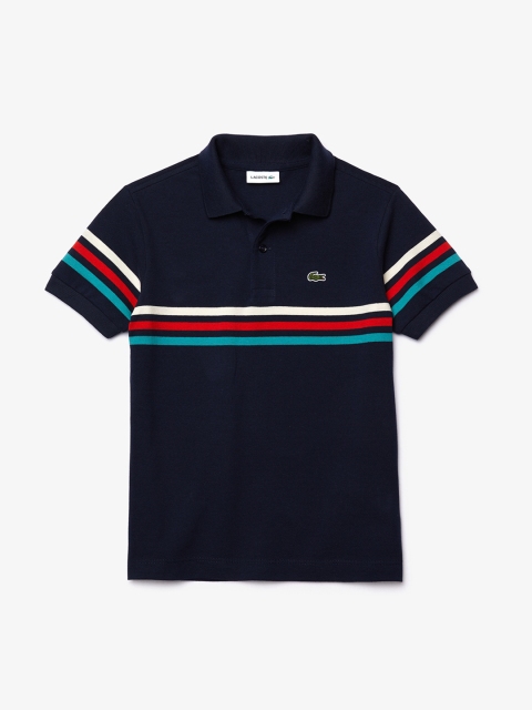 

Lacoste Boys Navy Blue Tricolour Striped Pique Polo Shirt