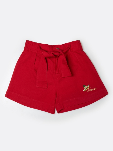 

VITAMINS Girls Maroon Solid Regular Fit Regular Shorts