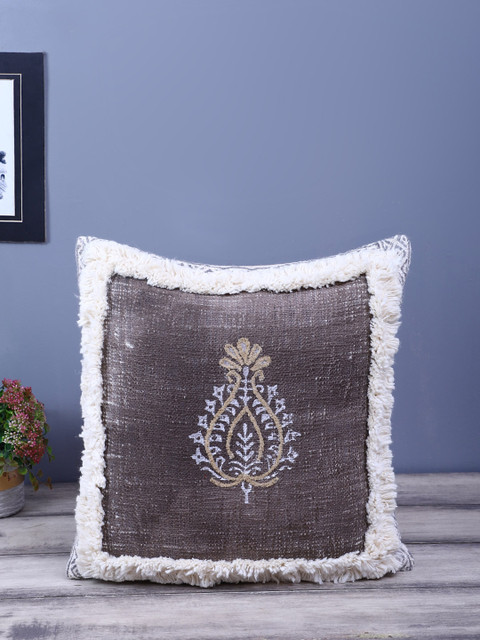 

eyda Coffee Brown & Cream-Coloured Single Ethnic Motifs Square Cushion Cover