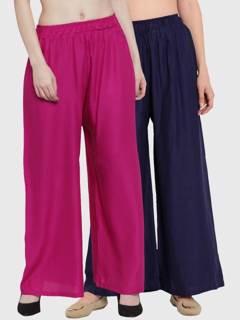 

TAG 7 Women Pack of 2 Solid Straight Palazzos, Magenta