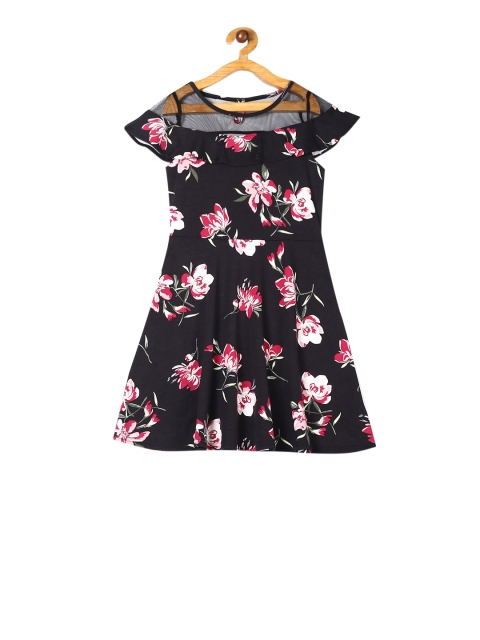 

The Childrens Place Girls Black & Pink Floral Printed Fit and Flare Dress
