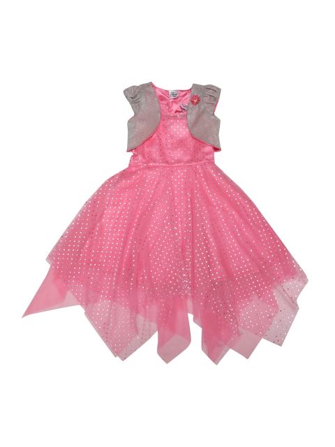 

Doodle Girls Pink & Grey Polka Dots Printed Fit and Flare Dress