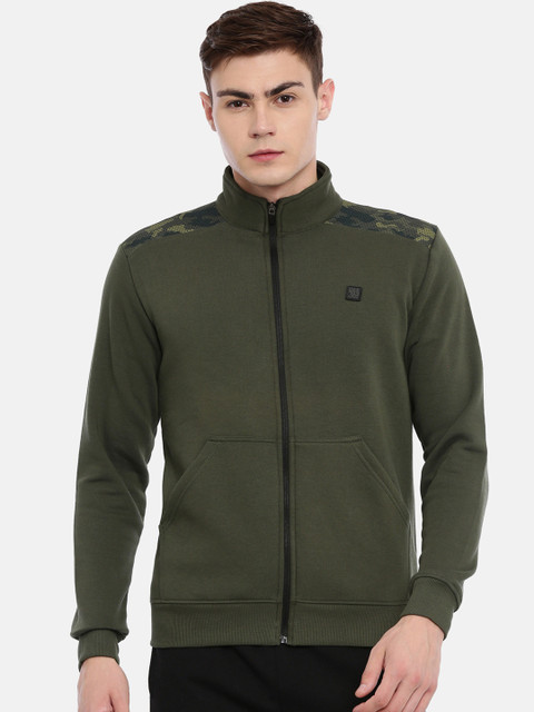 

Proline Active Men Olive Green Solid Sweatshirt With Camouflage Detail