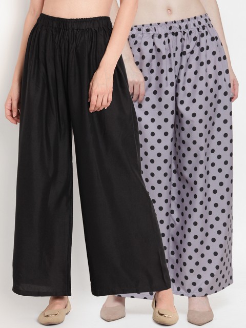 

TAG 7 Women Black & Grey Printed Flared Palazzos