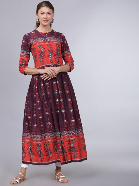 Folklore Women Purple & Red Printed Anarkali Kurta