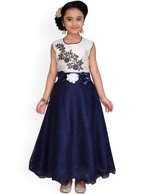 

Kidling Girls Navy Blue & White Embroidered Maxi Dress