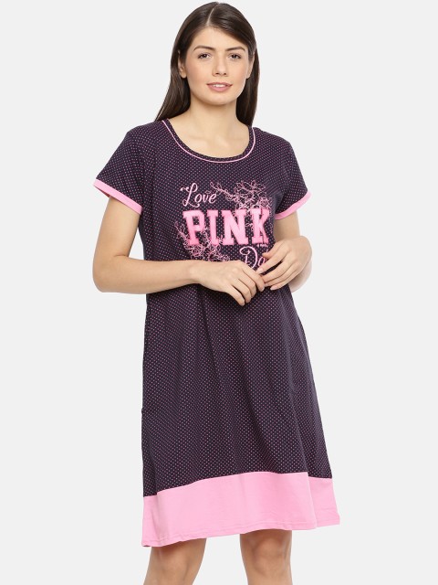

Ellete Women Black & Pink Printed Night Dress
