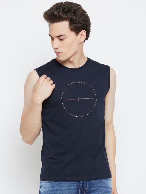 

Octave Men Navy Blue Printed Round Neck T-shirt