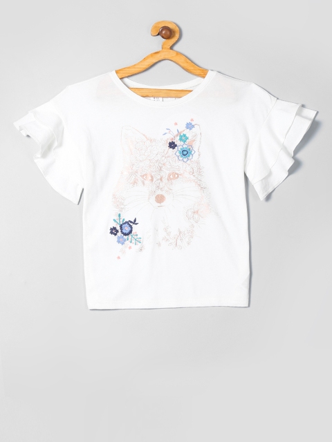 

GAP Girls White Floral Printed Pure Cotton Top