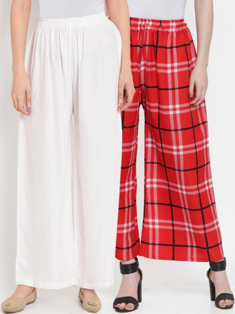 

TAG 7 Women Pack of 2 Printed Flared Palazzos, White