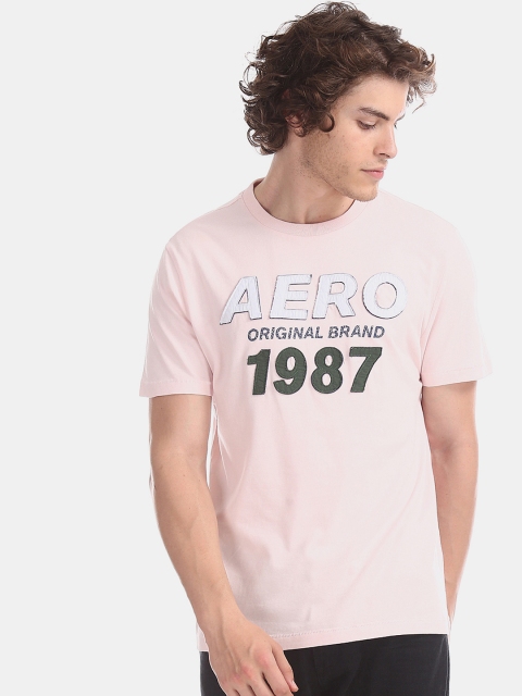 

Aeropostale Men Pink Brand Logo Appliqued Round Neck T-shirt