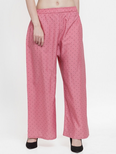 

TAG 7 Women Pink & Black Printed Wide Leg Palazzos