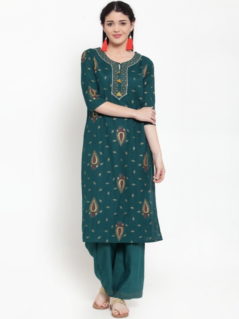 

ANAISA Women Teal Embroidered Kurta with Palazzos