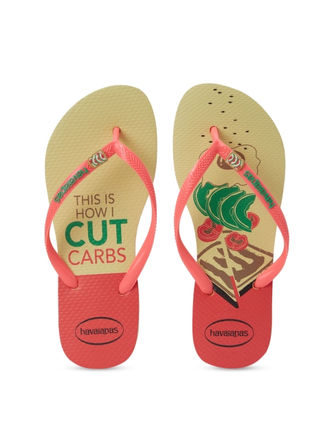 

Havaianas Women Mustard Yellow & Peach-Coloured Printed Thong Flip-Flops