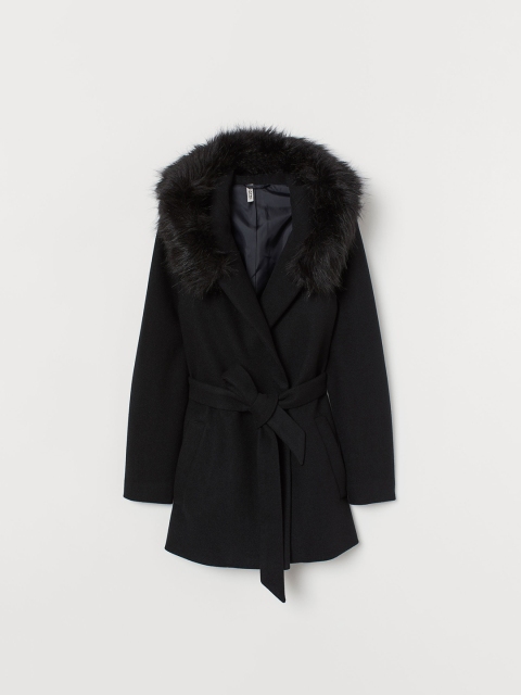 

H&M Women Black Short Coat With A Hood