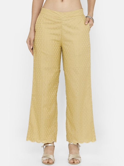 

De Moza Women Beige Self Design Straight Palazzos