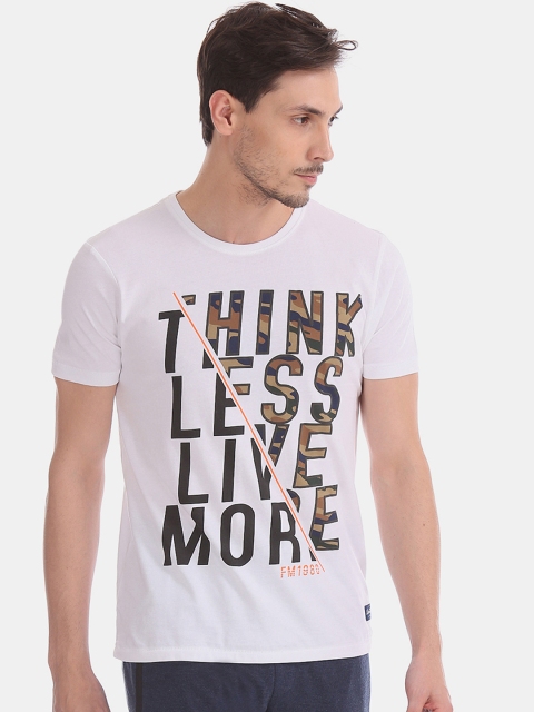 

Flying Machine Men White Printed Round Neck T-shirt