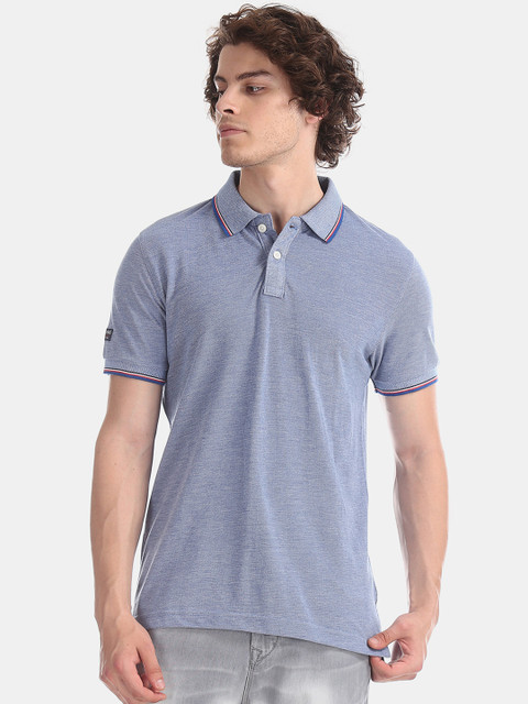 

Flying Machine Men Blue Solid Polo Collar Pure Cotton T-shirt