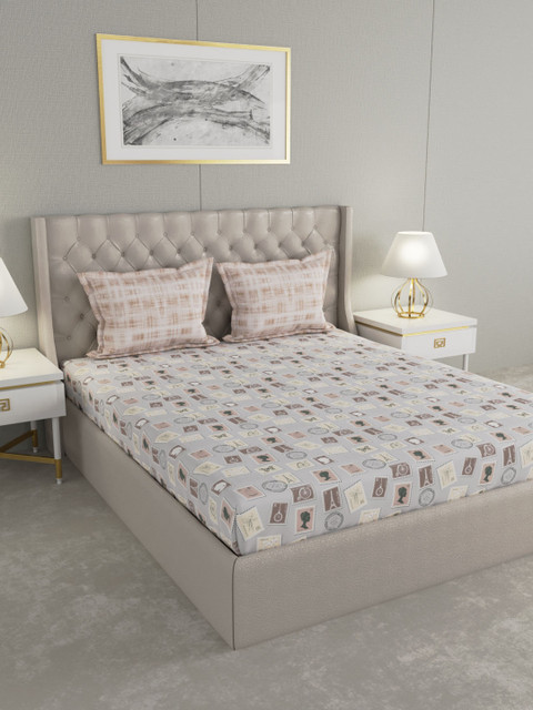 

Trident Grey & Beige Graphic 144 TC Cotton 1 Queen Bedsheet with 2 Pillow Covers