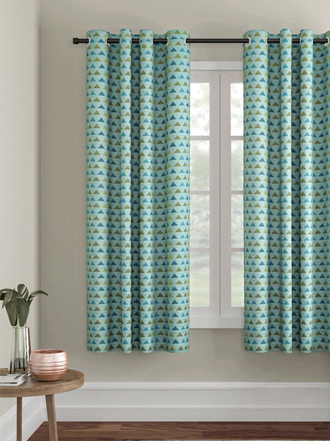 

Soumya Blue & Green Single Room Darkening Window Curtain