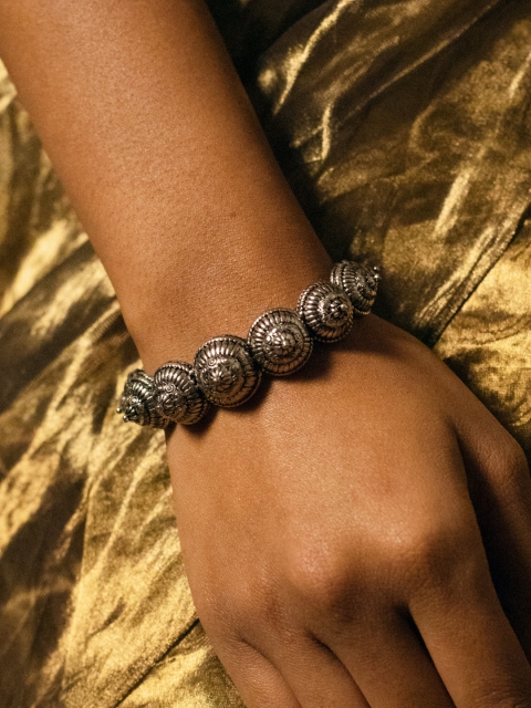 

Zariin Women Silver-Plated Oxidized Handcrafted Domes of History Cuff Bracelet