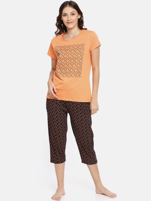 

Ellete Women Orange & Black Printed Night Suit