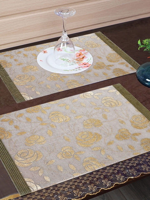 

eyda Set Of 6 Gold-Toned & Grey Floral Printed Designer Table Placemats
