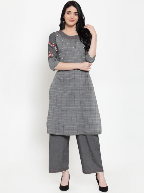 

ANAISA Women Grey Embroidered Kurta with Palazzos