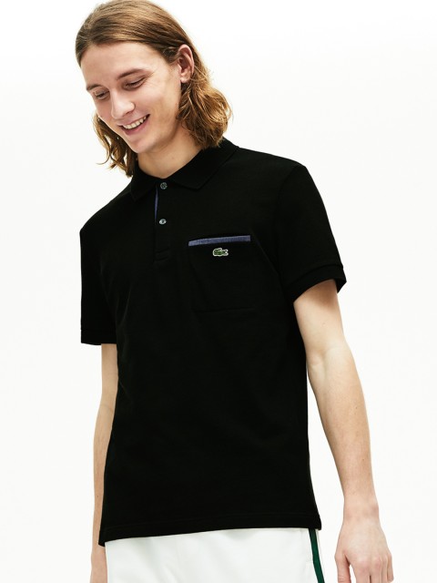 

Lacoste Men Black Solid Contrast Accents Cotton Pique Polo Collar T-shirt