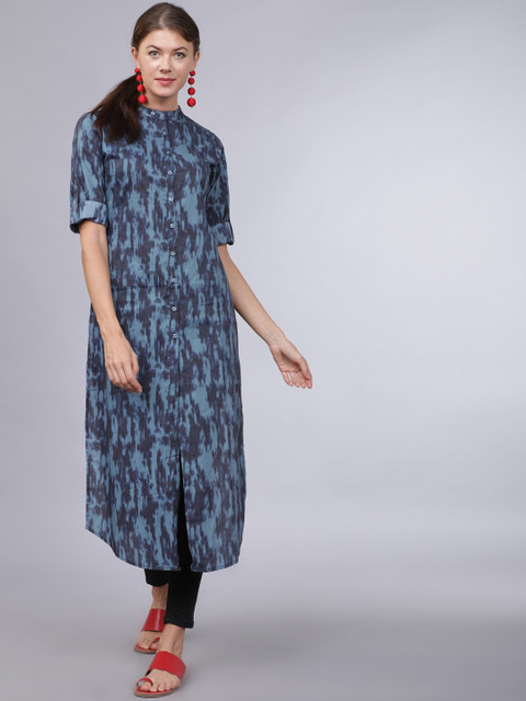 

Folklore Women Blue & Grey Printed Straight Kurta