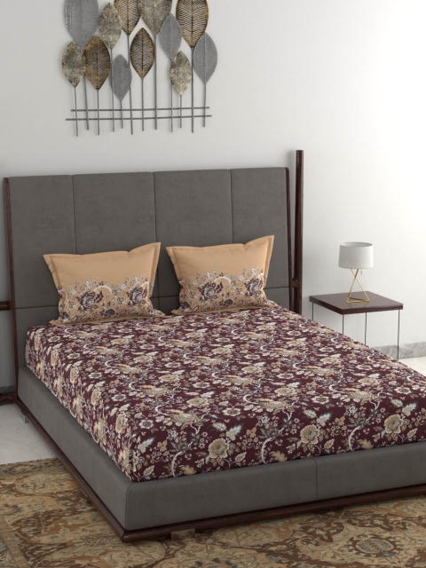 

Trident Maroon & Beige Floral 120 TC Cotton 1 Queen Bedsheet with 2 Pillow Covers