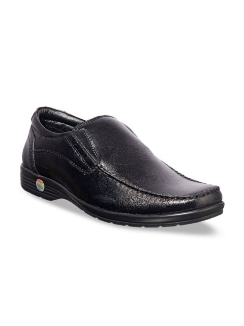 

Khadims Men Black Solid Leather Slip-On Shoes