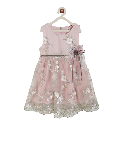 

Kids On Board Girls Pink Self Design A-Line Dress