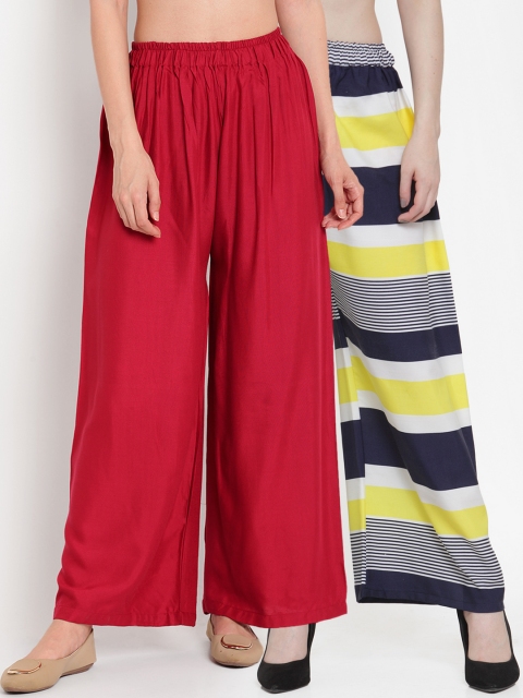 

TAG 7 Women Pack of 2 Flared Palazzos, Maroon