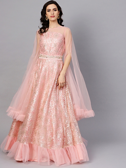 

Chhabra 555 Women Peach-Coloured Self Design Made to Measure Maxi Dress