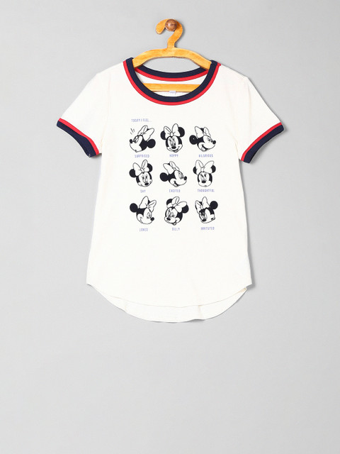 

GAP Girls White Minnie Mouse Printed Round Neck T-shirt