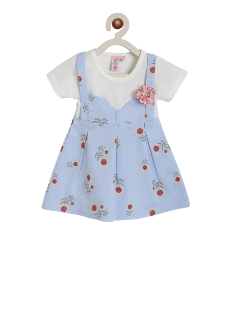 

Kids On Board Girls Blue & White Floral Printed Pinafore Dress