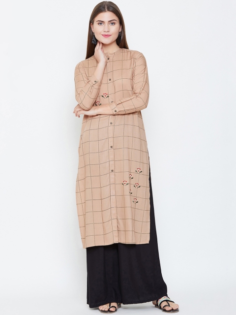 

rangeelo rajasthan Women Beige Checked Straight Kurta