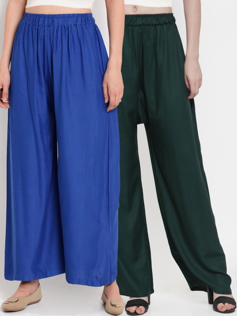 

TAG 7 Women Pack of 2 Solid Flared Palazzos, Green