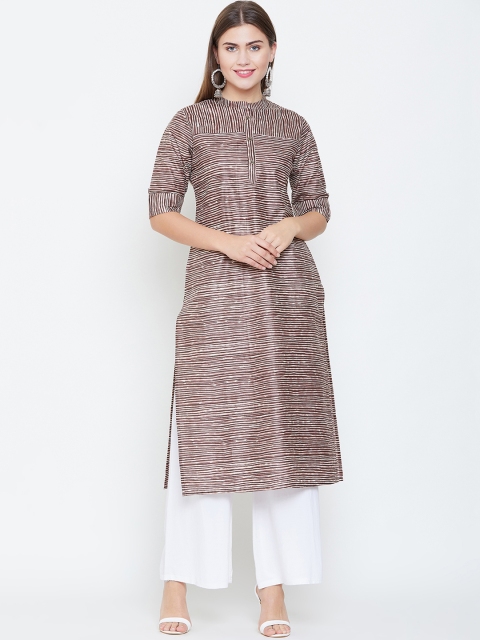 

rangeelo rajasthan Women Coffee Brown Striped Straight Kurta