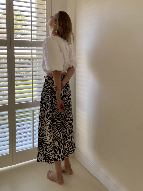 

H&M Women Black & Beige Animal Print Linen-Blend Skirt