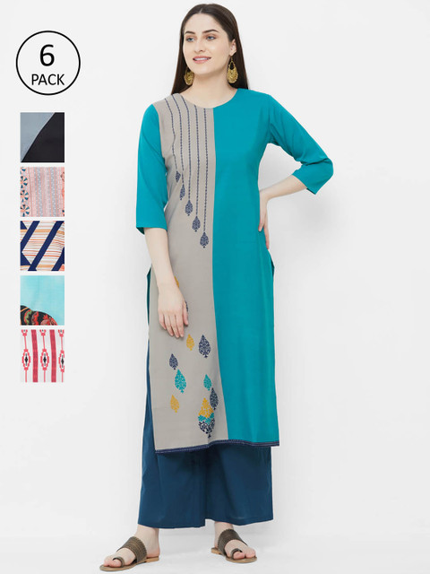 

7Threads Pack Of 6 Women Printed Straight Kurta, Multi