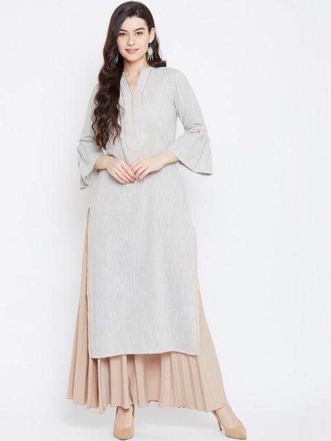 

Tulsattva Women Grey Solid Straight Kurta